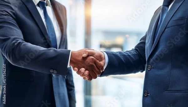 Fototapeta close up handshake between two business professionals in suits