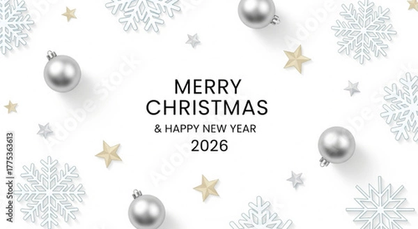 Fototapeta Elegant Merry Christmas and Happy New Year 2026 Greeting Card with Festive Decorations