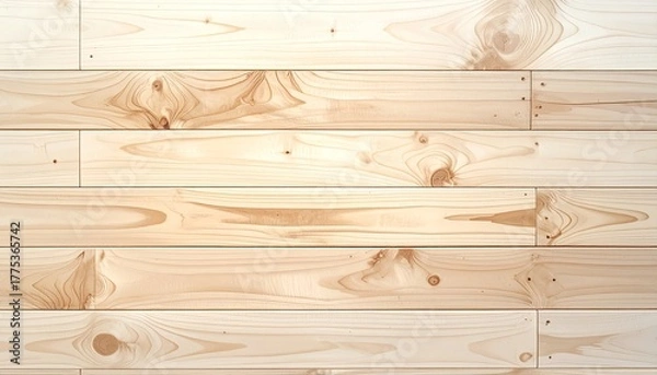 Fototapeta Close up of light brown wooden planks with visible grain patterns and knots in natural daylight highlighting the texture of the wood surface in a horizontal orientation