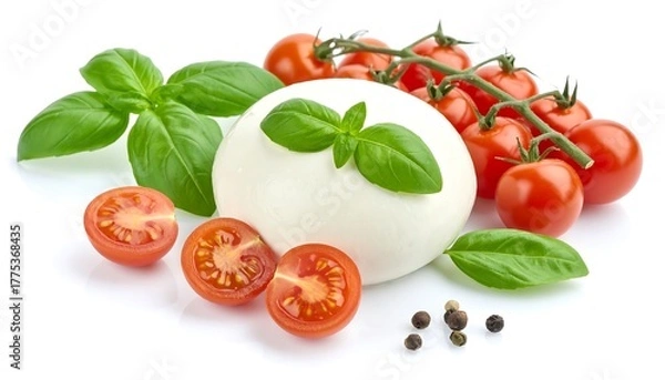 Obraz Fresh mozzarella, cherry tomatoes, and basil
