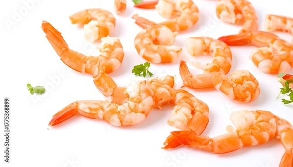 Obraz Fresh shrimp scattered on white background