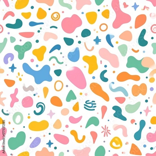 Obraz Colorful abstract design featuring various shapes and patterns in warm and cool tones on a white background