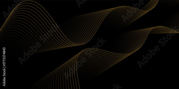 Fototapeta Gold abstract waves background. Golden curve lines vector illustration isolated on black. Luxury glitter shiny swirl pattern. Elegant modern fashion design element.