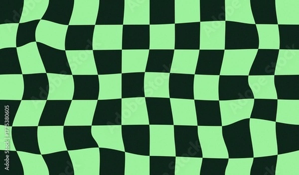 Fototapeta Green Checker Pattern Fabric Cloth Background Abstract Geometric Wavy Optical Illusion Design