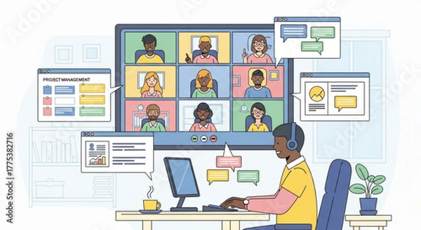 Obraz Remote Work Vector Future Collaboration and Digital Workspace Illustration