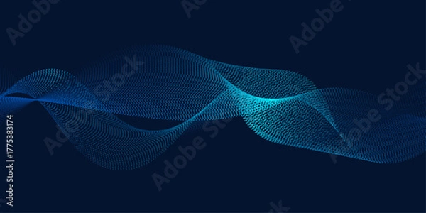 Fototapeta Waving dynamic particles and dots. Glowing particle waves.