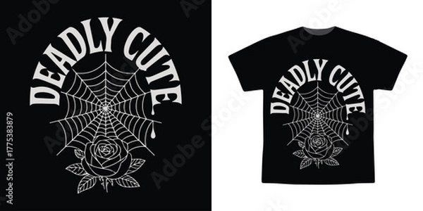 Fototapeta Deadly Cute Gothic Rose and Spider Web Typography Design for T-Shirt and Print