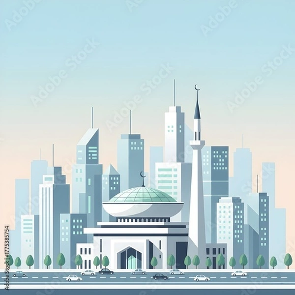 Obraz Modern Mosque in City Skyline