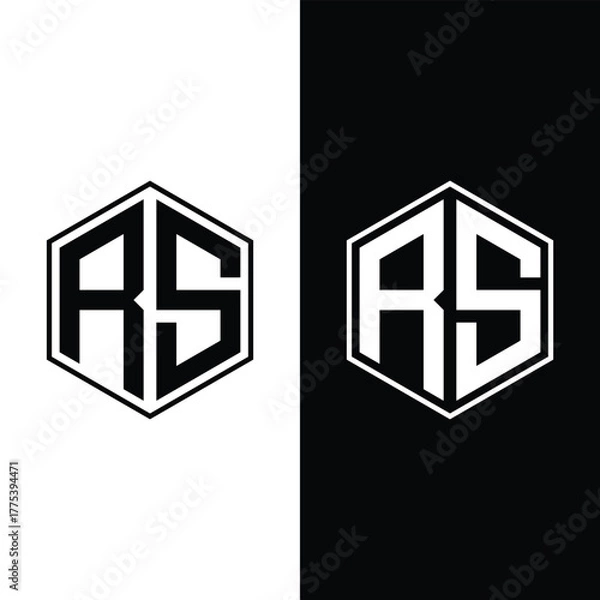 Fototapeta Creative Letter RS Monogram Hexagon Logo Design Icon Template White and Black Background Stock Vector and Vector Art.