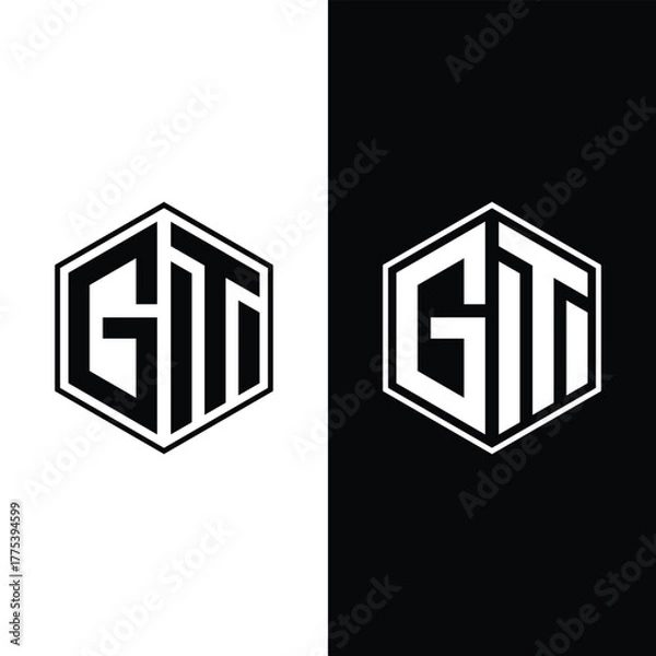 Fototapeta Creative Letter GT Monogram Hexagon Logo Design Icon Template White and Black Background Stock Vector and Vector Art.
