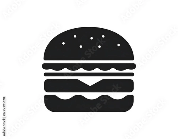 Fototapeta Monochrome illustration of a classic hamburger. Two buns encase a patty, cheese, and condiments. Simplified, graphic style