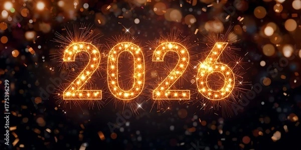 Fototapeta Golden Christmas Tree with Star and Bokeh Lights on Blue Background