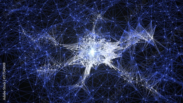 Obraz Abstract 3D wireframe neural cells and network