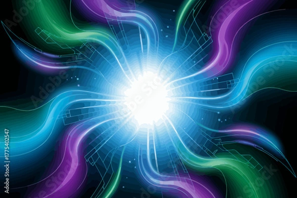 Obraz Abstract Energy Burst with Flowing Light Trails and Vibrant Colors for Modern Technology and Science Visuals