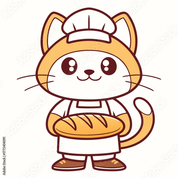 Obraz Cute Cat Baker Baking Bread Cartoon Illustration
