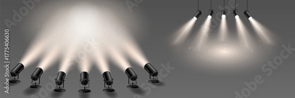 Fototapeta Stage spotlights with soft dust particles.