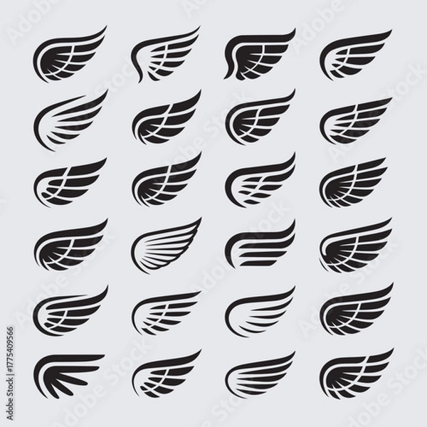 Fototapeta Seamless feather pattern vector illustration with wings and quills