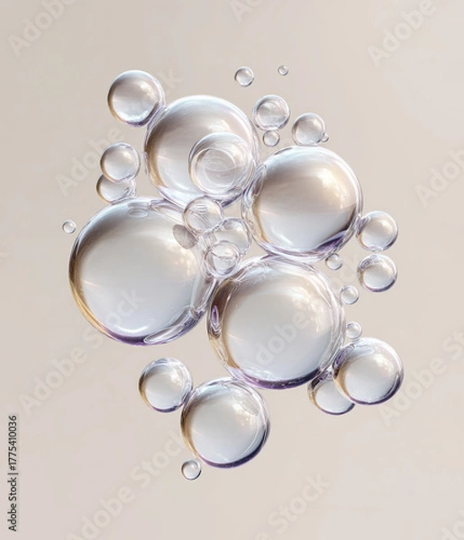 Fototapeta Water bubbles forming abstract liquid shape in clear background