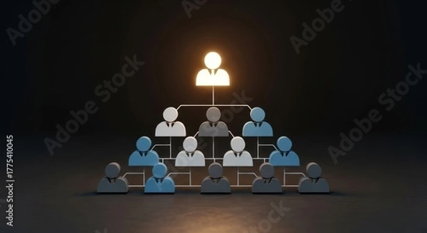Obraz Illuminated hierarchy of stylized human figures connected by lines.