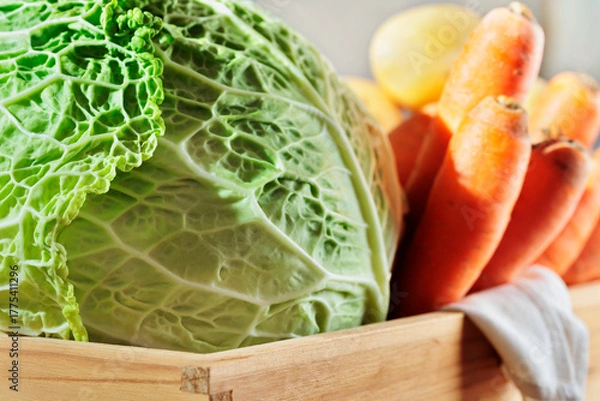 Obraz Carrots , savoy cabbage and potatoes