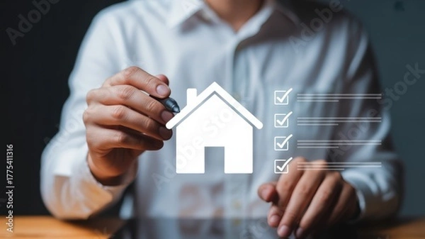 Obraz Person checking off tasks on a digital checklist for home ownership