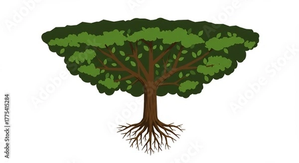 Obraz Stylized illustration of a large green tree with visible roots.