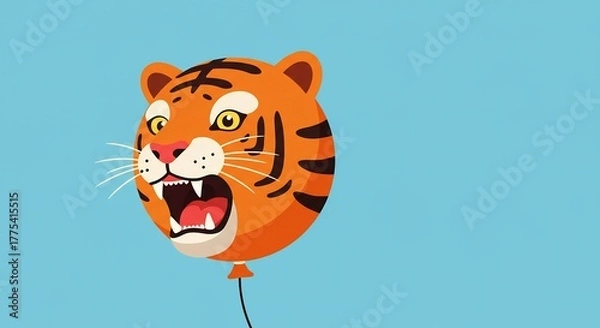 Obraz Tiger Head Balloon Floating in Blue Sky.