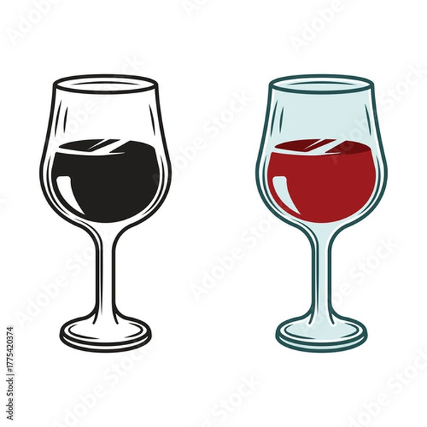 Fototapeta Wine Glasses Vector Illustration - Icon , Colored And Outline Version 