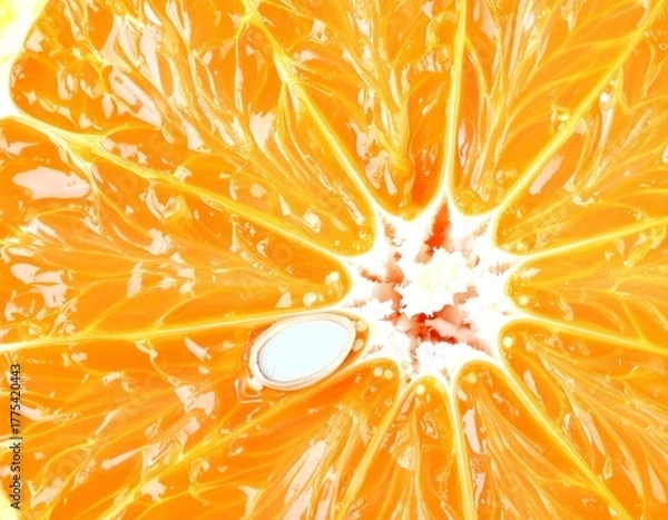 Fototapeta A close-up of a sliced orange. The focus is on the juicy, textured interior of the fruit.