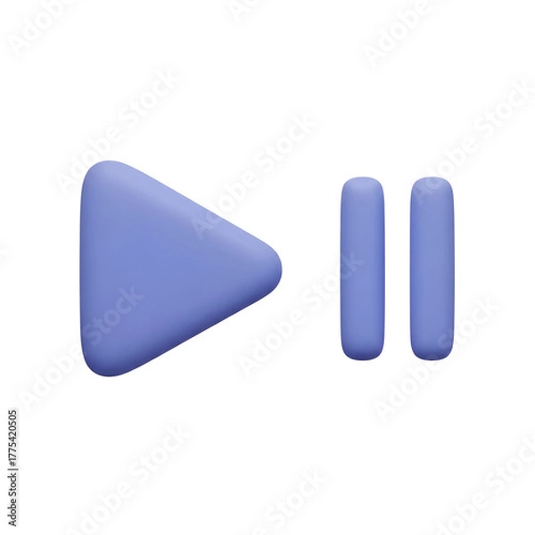 Fototapeta 3d play and pause button icons, isolated on transparent background