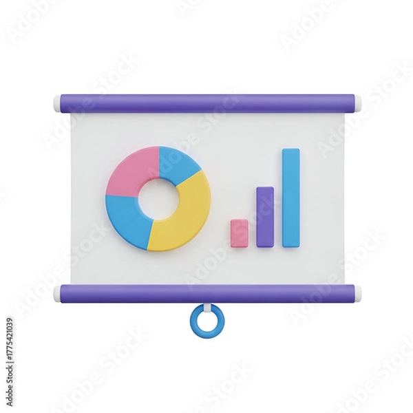 Fototapeta 3d pie chart and bar graph on a presentation screen isolated on transparent background