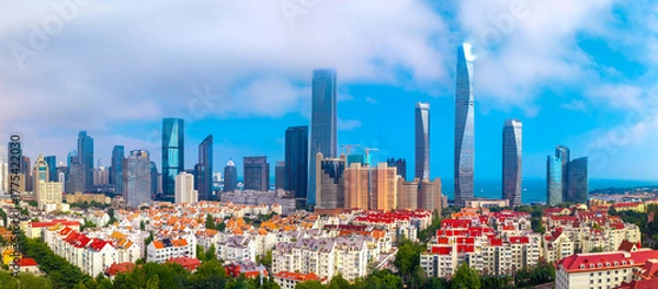 Fototapeta Aerial view of Qingdao Central Business District, China