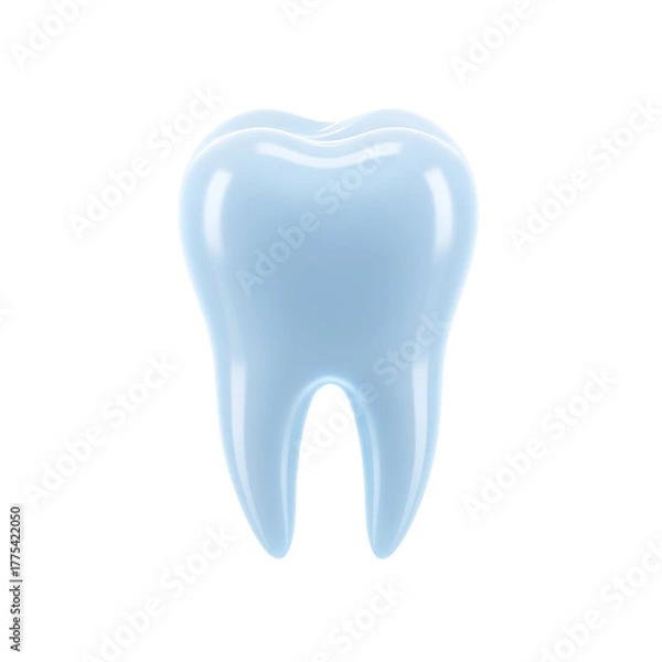 Fototapeta A shiny, light blue tooth isolated on a transparent background, representing dental health and hygiene