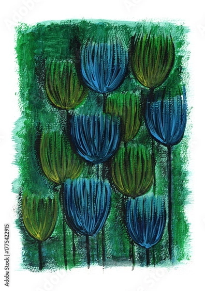 Obraz A stylized image of a field or bouquet of flowers, executed in an expressive manner with thick brushstrokes of paint.