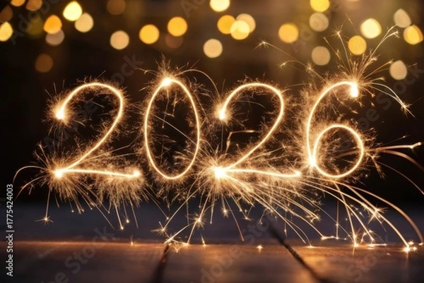 Obraz Sparkler fireworks forming the numbers 2026 at night