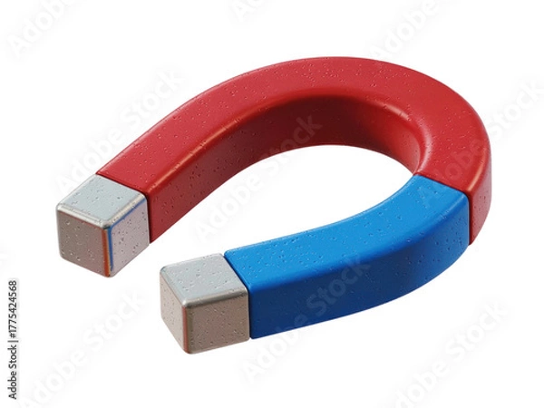 Fototapeta Horseshoe magnet red and blue on transparent background physics tool magnetic force education science concept