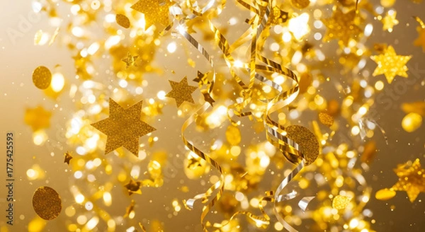 Fototapeta Gold glitter texture. Festive sparkling sequins background. Wpaper for Valentine, New Year or Christmas Holidays.