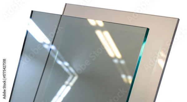 Fototapeta Panels of tempered clear float glass cut to specification in  white background. 