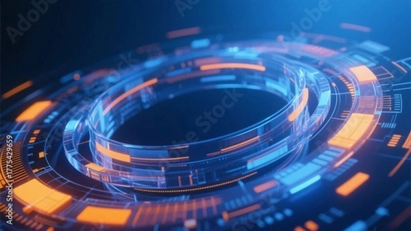 Fototapeta Blue and orange gradient technology, complex light effects form a cycle of interwoven flowing shapes