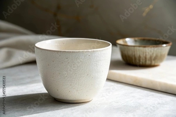 Obraz White Ceramic Cup on Clean Surface in Bright Daylight
