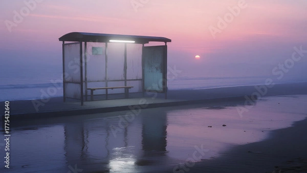 Obraz empty bus stop gently floating on a still ocean