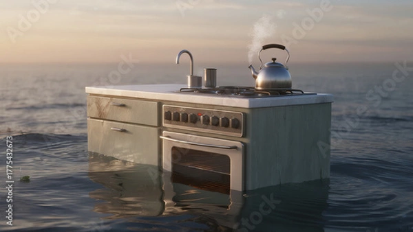 Obraz single kitchen counter floating in quiet ocean