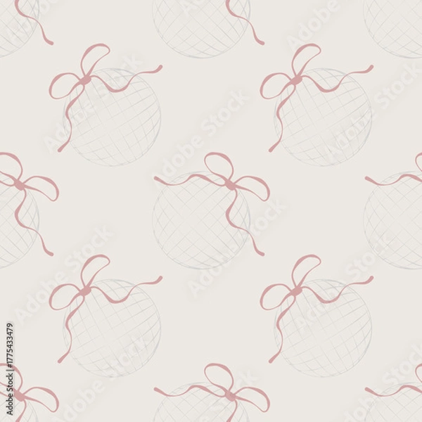 Obraz Coquette Disco Ball Seamless Pattern with Pink Ribbon – Girly Party Wallpaper Design