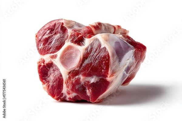 Fototapeta Raw Lamb Shank with Visible Marbling on White Background