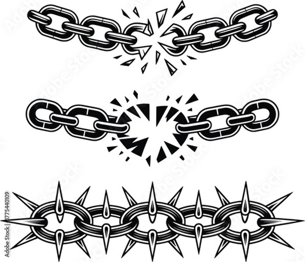 Fototapeta Broken and Spiked Chain Symbol Vector Illustration.