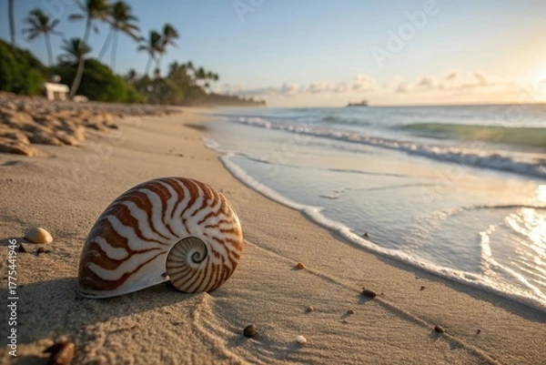 Obraz A seashell on the sandy beach near the ocean