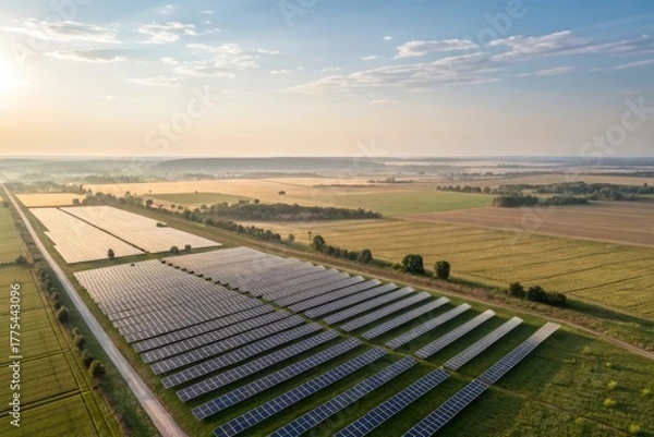Obraz Aerial View of Solar Farm Generating Energy Outdoors
