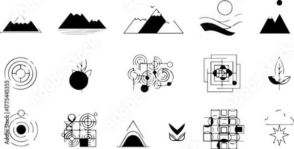 Fototapeta Abstract mountain peaks in minimalist vector design, representing outdoor adventure, nature exploration, and environmental consciousness with clean lines