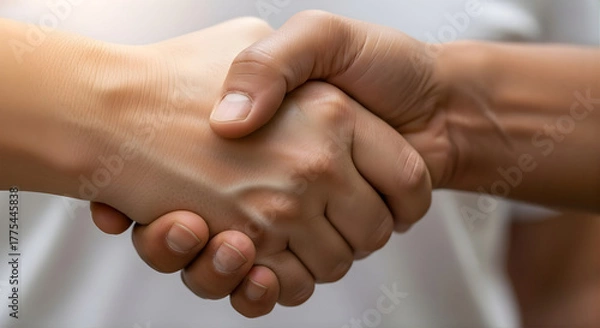 Fototapeta Close up handshake between two individuals symbolizing business agreement and trust