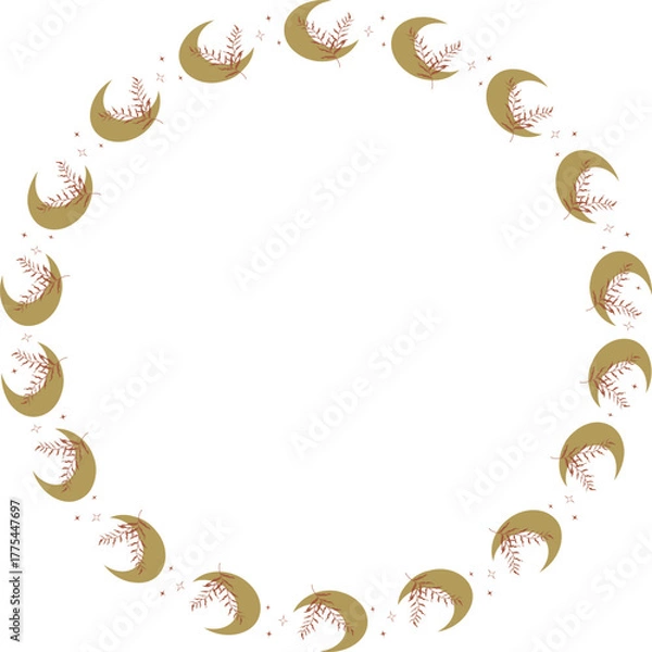 Obraz Nature elements frame. Moon herbs elements on white background. Baby shower design